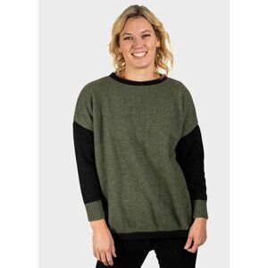 Koru Knitwear Contrast Trim Jumper Sweater Green Black Possum Merino Size Small